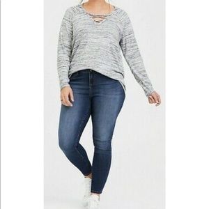 Torrid gray lace up casual hooded lightweight top / sweatshirt